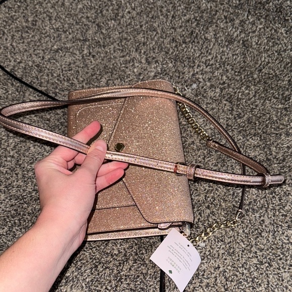 Kate Spade NWT Rose Gold Glitter Tinsel Envelope Flap Crossbody - Picture 10 of 11